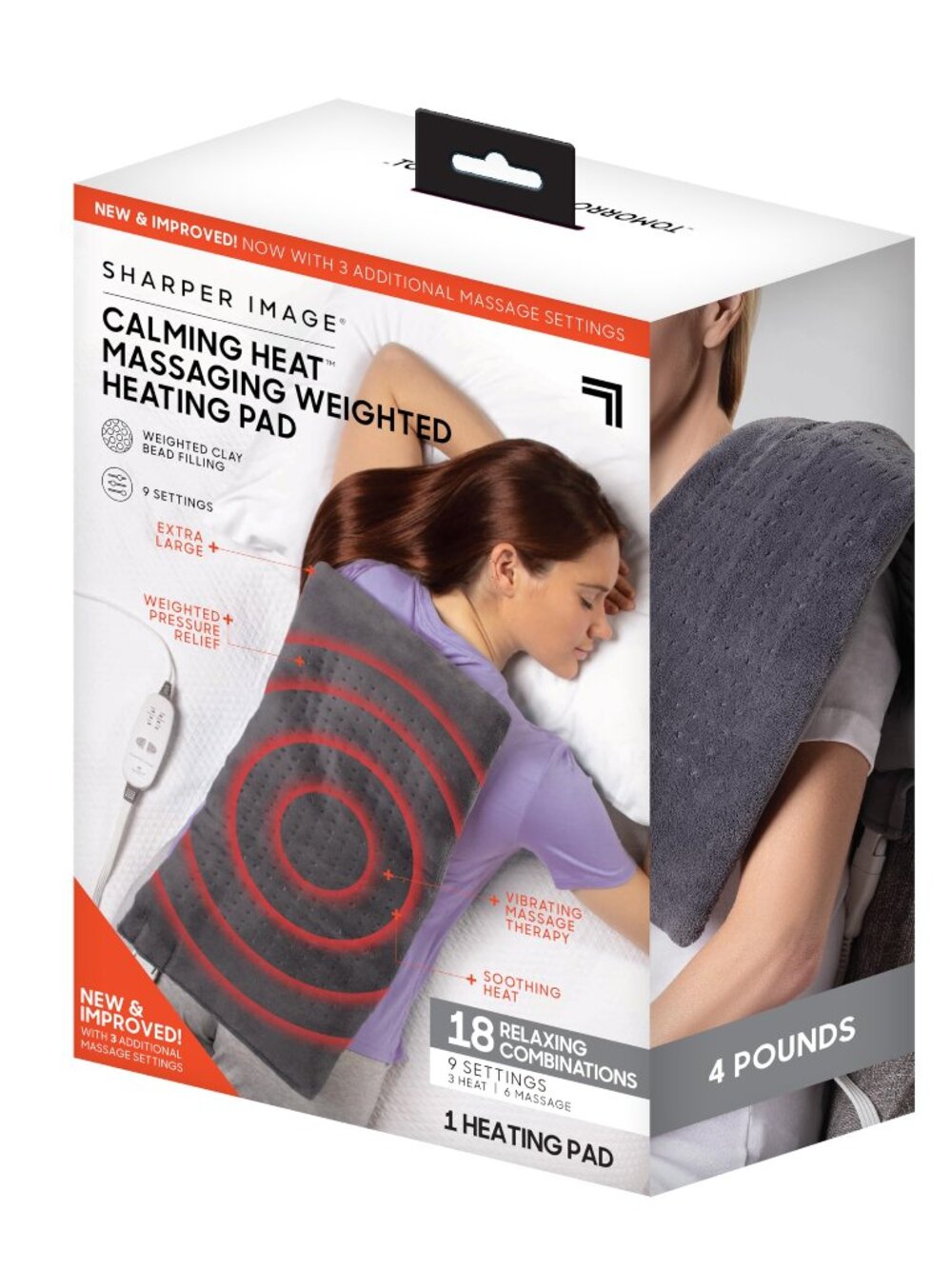 NEW Calming Heat Massaging Vibrations Weighted Heating Pad by Sharper Image
